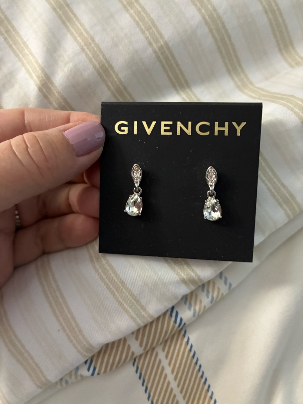 Givenchy Silver-Tone Clear Crystal Teardrop Earrings